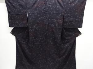 大正ロマン　花模様織り出し本場結城紬着物(ちぢみ)